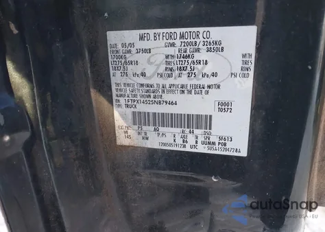 2005 Ford F-150 Fx4/Lariat/Xl/Xlt из США, поврежденный, VIN 1FTPX14525NB79464